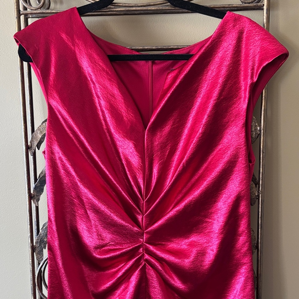 Connected Apparel Red Satin Midi Dress